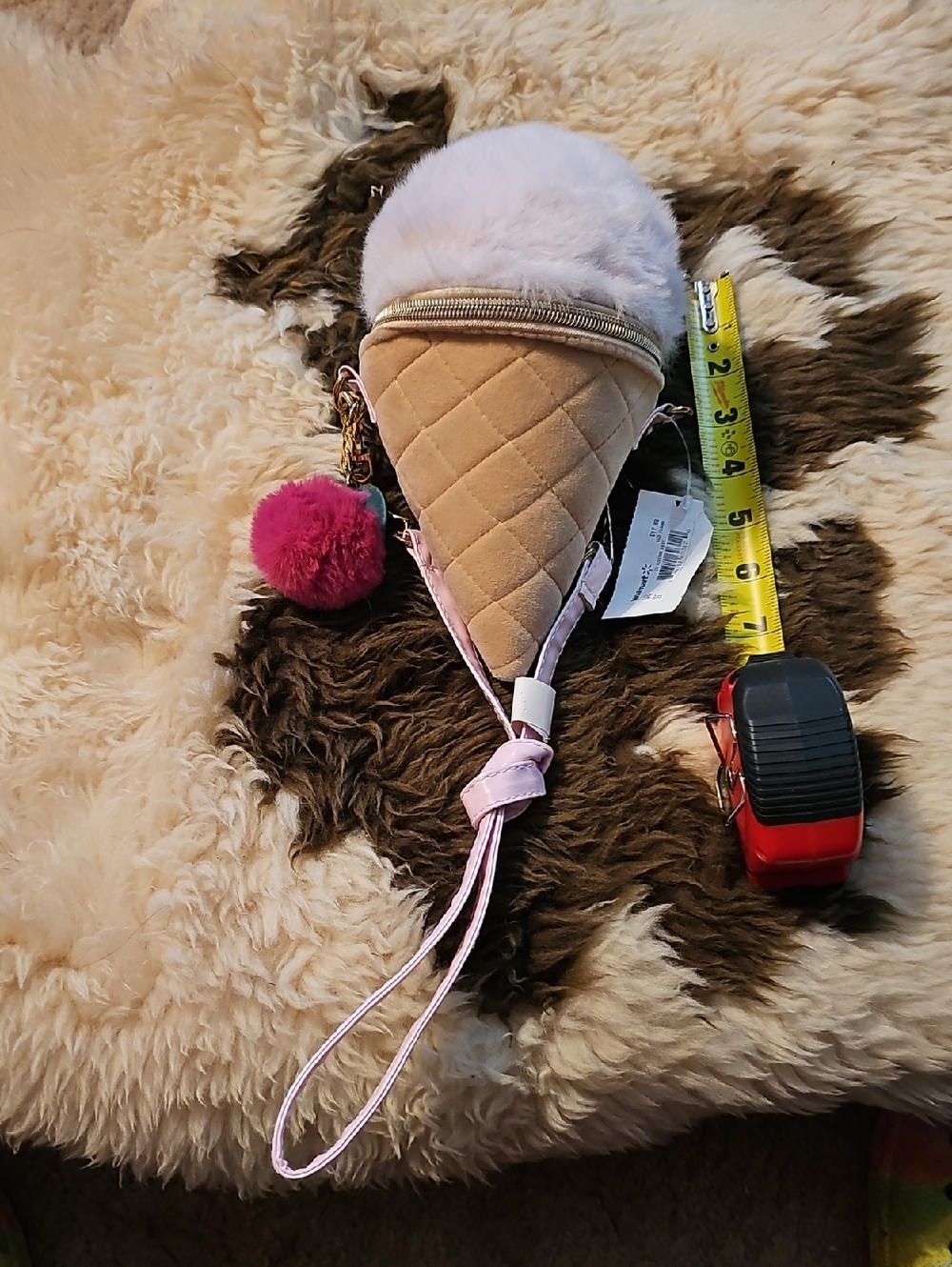 Claire's Pink Faux Fur Ice Cream Cone Wristlet with Pom Pom